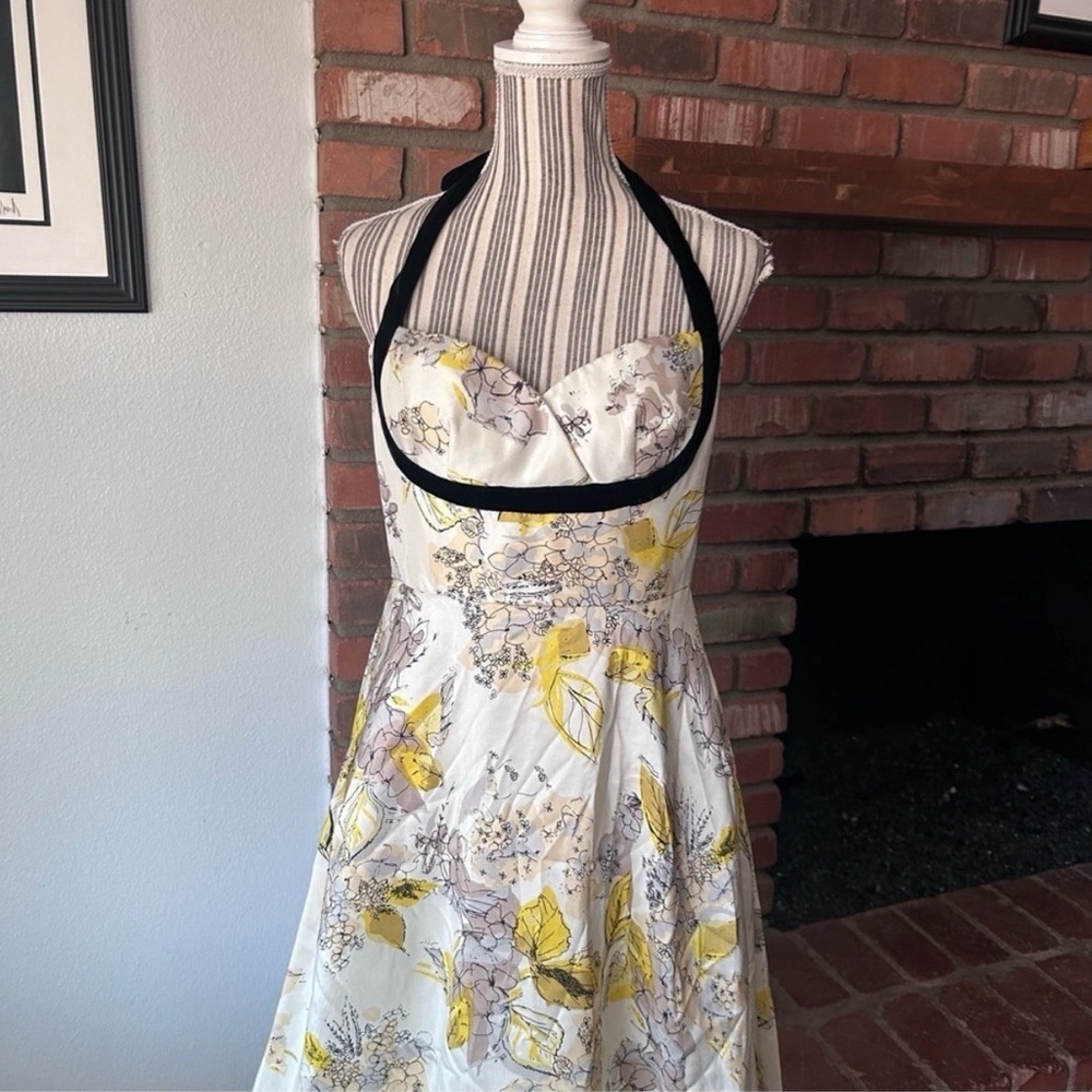 Anthropologie Hitherto Yellow Floral Midi Dress Sz 8 - Picture 4 of 6